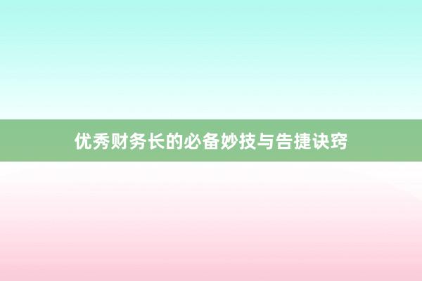 优秀财务长的必备妙技与告捷诀窍